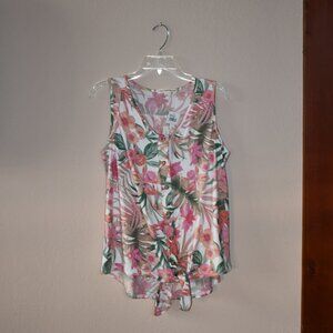 Above & Beyond Petite's Pink Floral Sleeveless Button-Up Knot Front Top Size PM